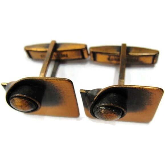 Modernist Copper Cufflinks Square Shirt Accessories Wedding Vintage Pat Pend - Picture 3 of 10